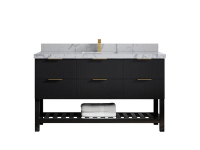 Catalina 60 in. W x 22 in. D Single Sink Bathroom Vanity in Black with 2 in Venatino Quartz Countertop