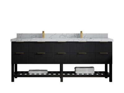 Catalina 84 in. W x 22 in. D Double Sink Bathroom Vanity in Black with 2 in Venatino Quartz Countertop