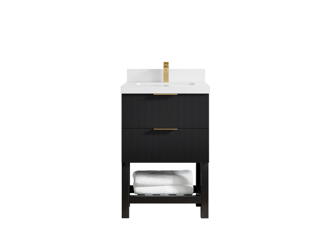 Catalina 24 in. W x 22 in. D Single Sink Bathroom Vanity in Black with 2 in White Quartz Countertop