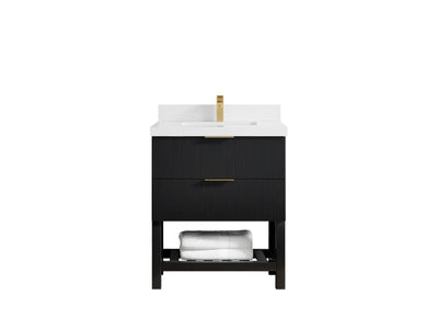 Catalina 30 in. W x 22 in. D Single Sink Bathroom Vanity in Black with 2 in White Quartz Countertop