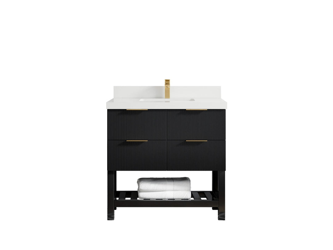 Catalina 36 in. W x 22 in. D Single Sink Bathroom Vanity in Black with 2 in White Quartz Countertop