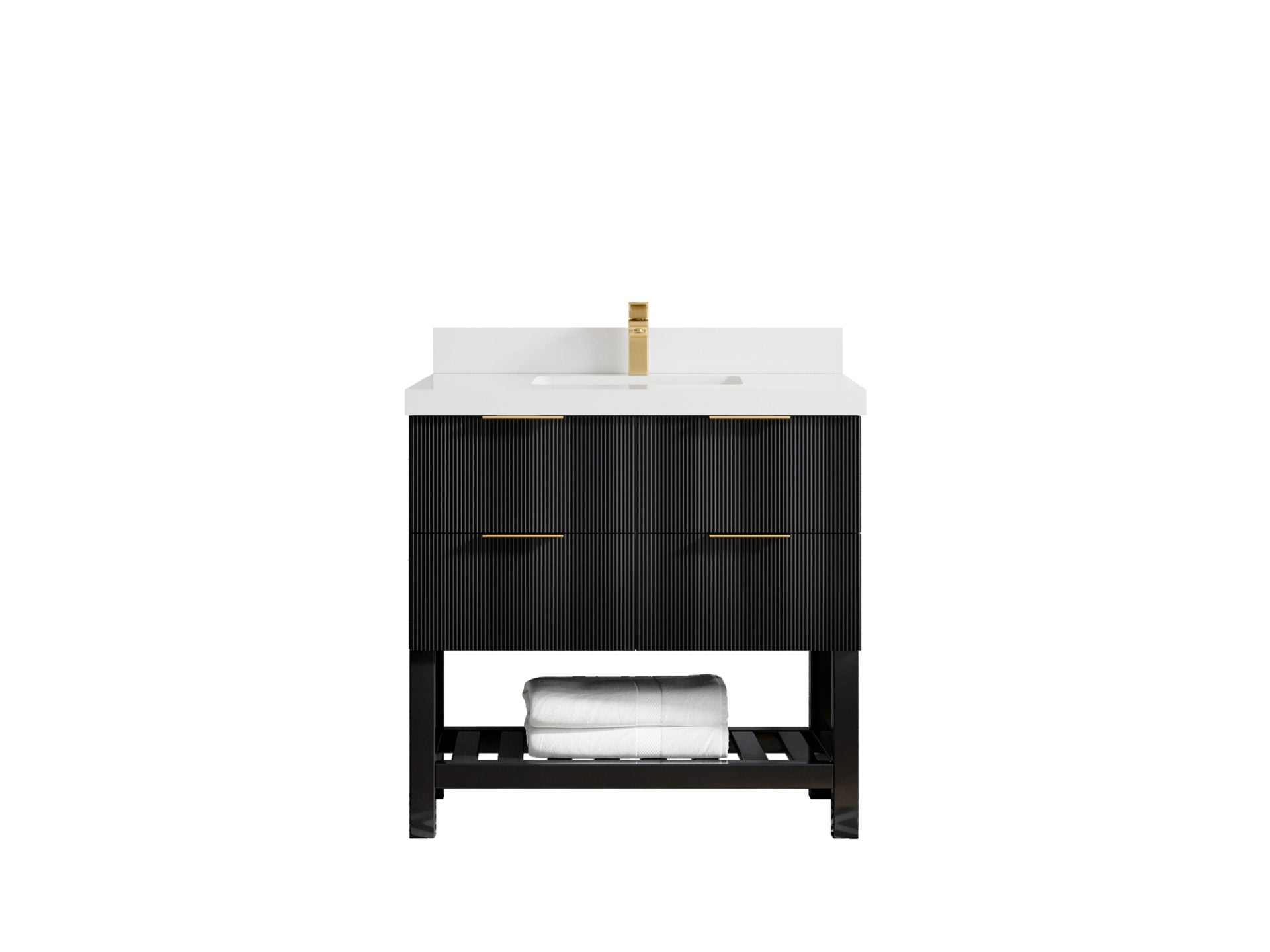 Catalina 36 in. W x 22 in. D Single Sink Bathroom Vanity in Black with 2 in White Quartz Countertop