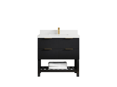 Catalina 36 in. W x 22 in. D Single Sink Bathroom Vanity in Black with 2 in White Quartz Countertop