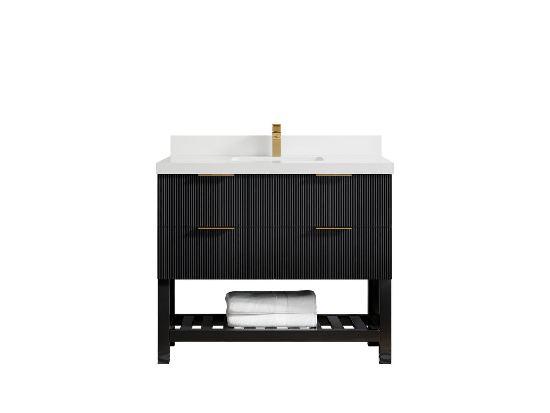 Catalina 42 in. W x 22 in. D Single Sink Bathroom Vanity in Black with 2 in White Quartz Countertop