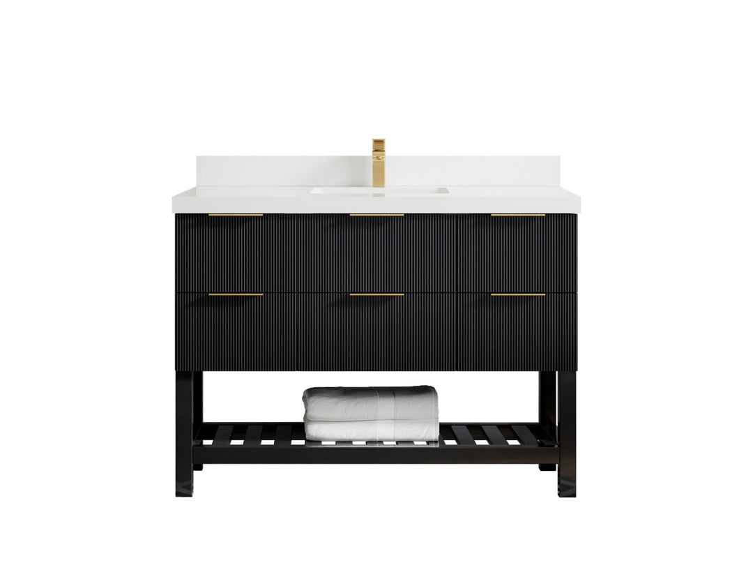 Catalina 48 in. W x 22 in. D Single Sink Bathroom Vanity in Black with 2 in White Quartz Countertop
