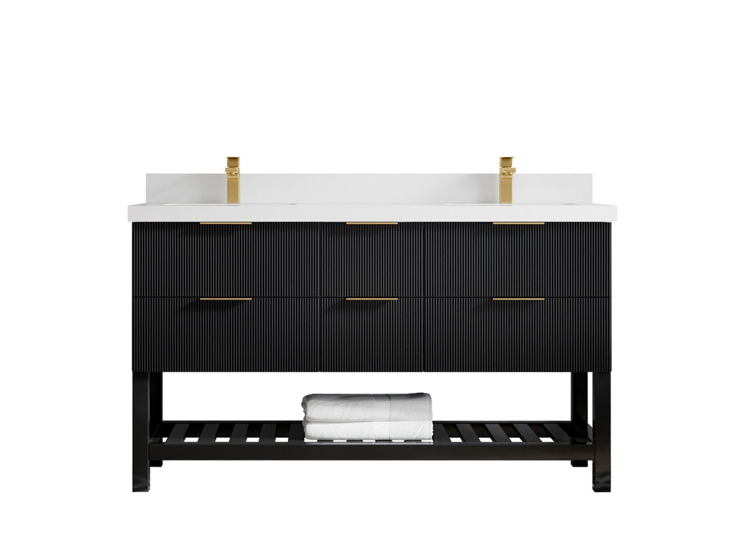 Catalina 60 in. W x 22 in. D Double Sink Bathroom Vanity in Black with 2 in White Quartz Countertop