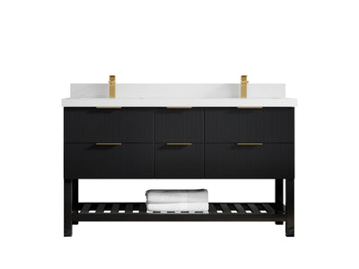 Catalina 60 in. W x 22 in. D Double Sink Bathroom Vanity in Black with 2 in White Quartz Countertop