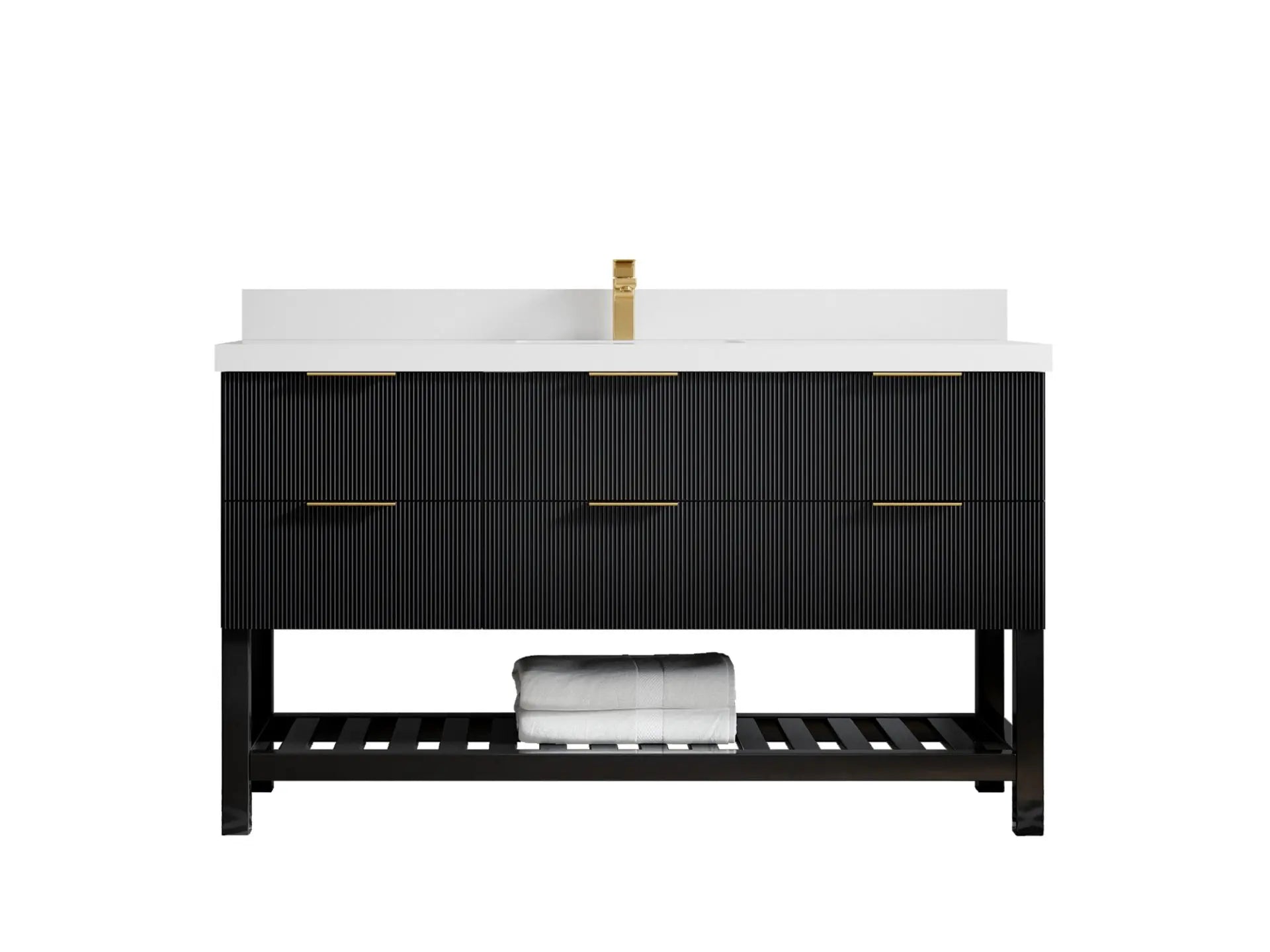 Catalina 60 in. W x 22 in. D Single Sink Bathroom Vanity in Black with 2 in White Quartz Countertop