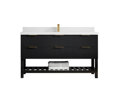 Catalina 60 in. W x 22 in. D Single Sink Bathroom Vanity in Black with 2 in White Quartz Countertop