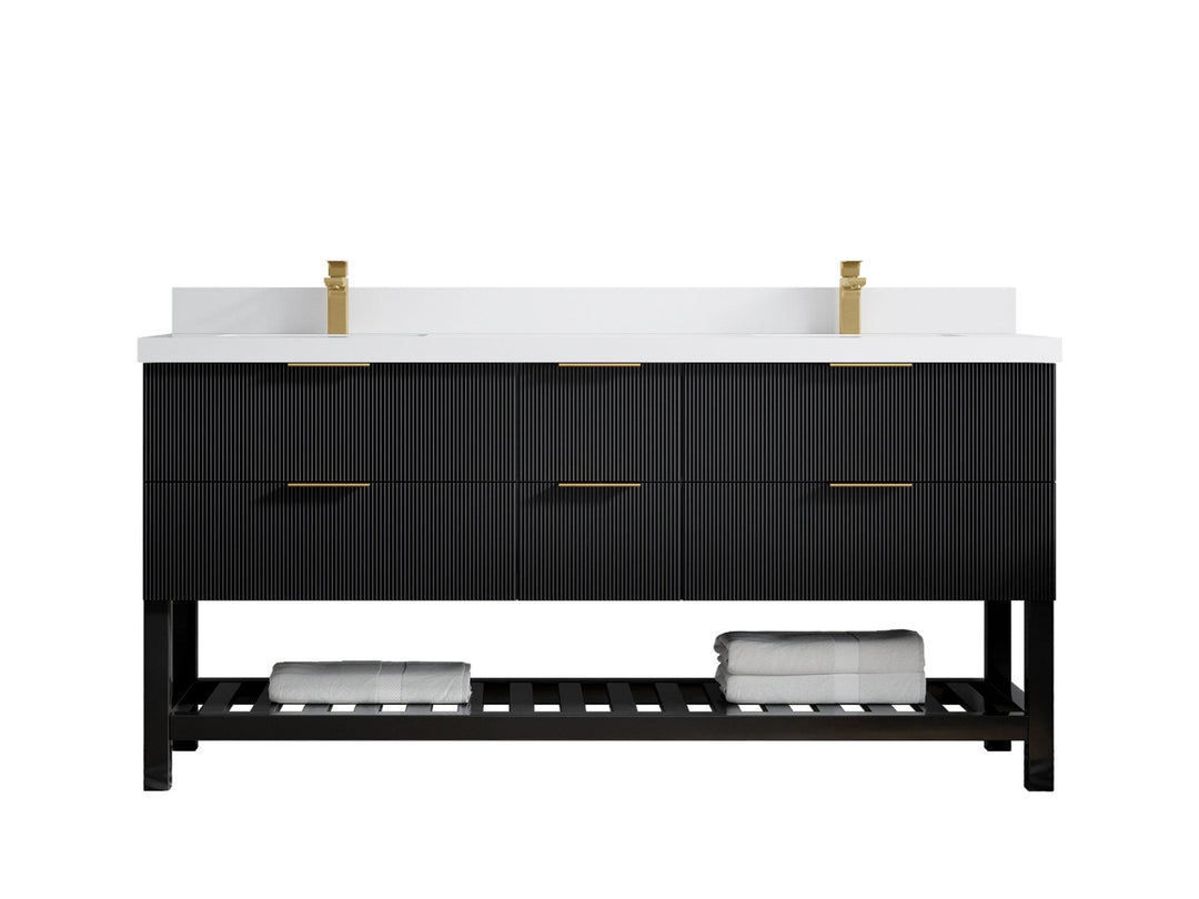 Catalina 72 in. W x 22 in. D Double Sink Bathroom Vanity in Black with 2 in White Quartz Countertop