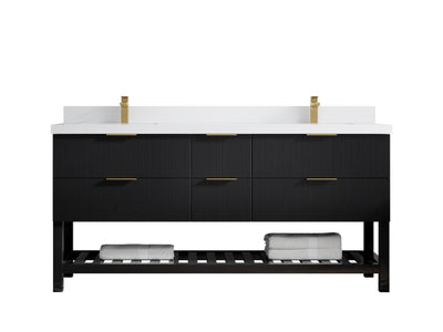 Catalina 72 in. W x 22 in. D Double Sink Bathroom Vanity in Black with 2 in White Quartz Countertop