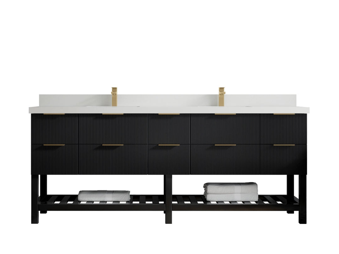 Catalina 84 in. W x 22 in. D Double Sink Bathroom Vanity in Black with 2 in White Quartz Countertop