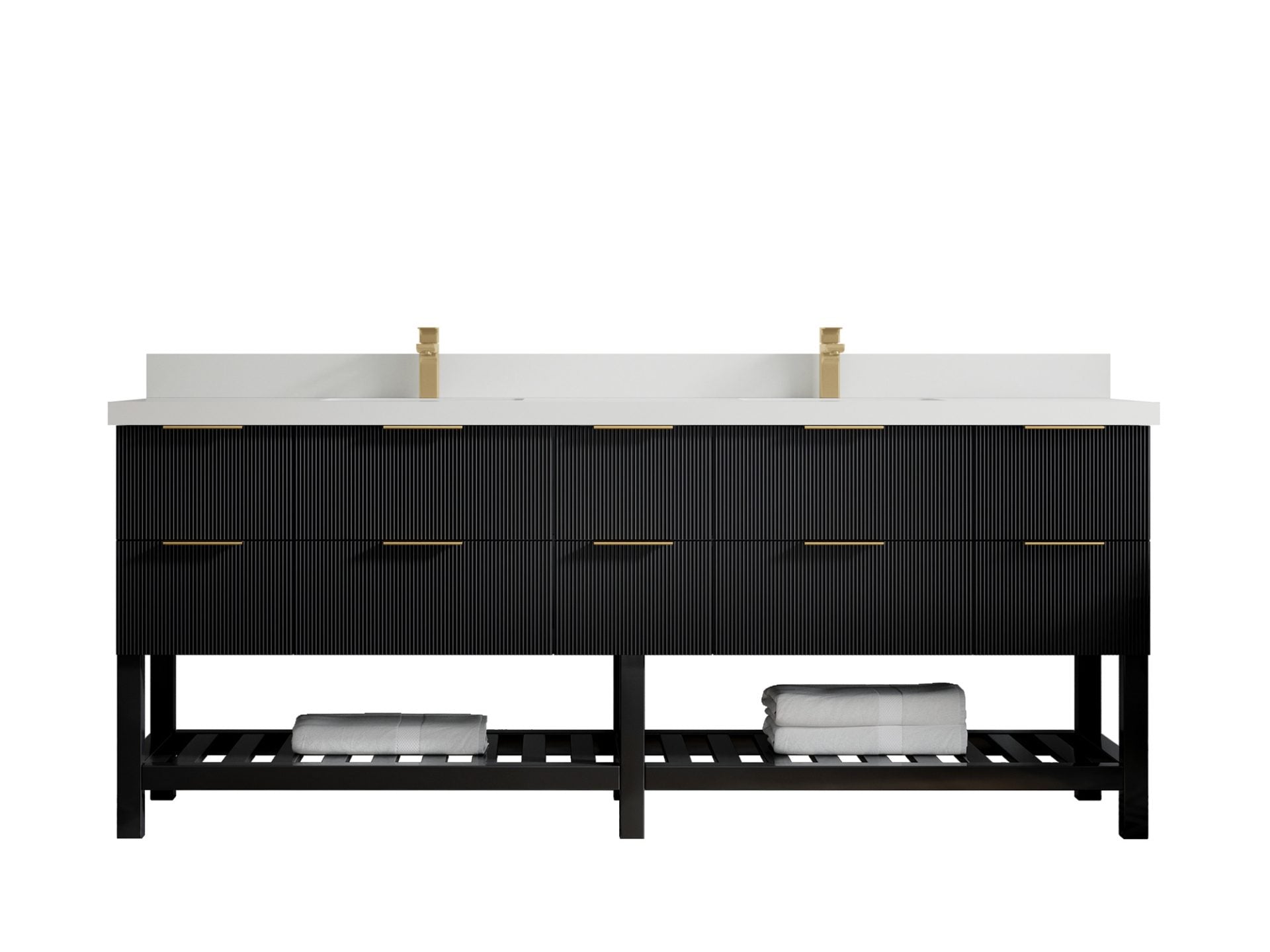 Catalina 84 in. W x 22 in. D Double Sink Bathroom Vanity in Black with 2 in White Quartz Countertop
