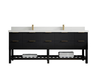 Catalina 84 in. W x 22 in. D Double Sink Bathroom Vanity in Black with 2 in White Quartz Countertop