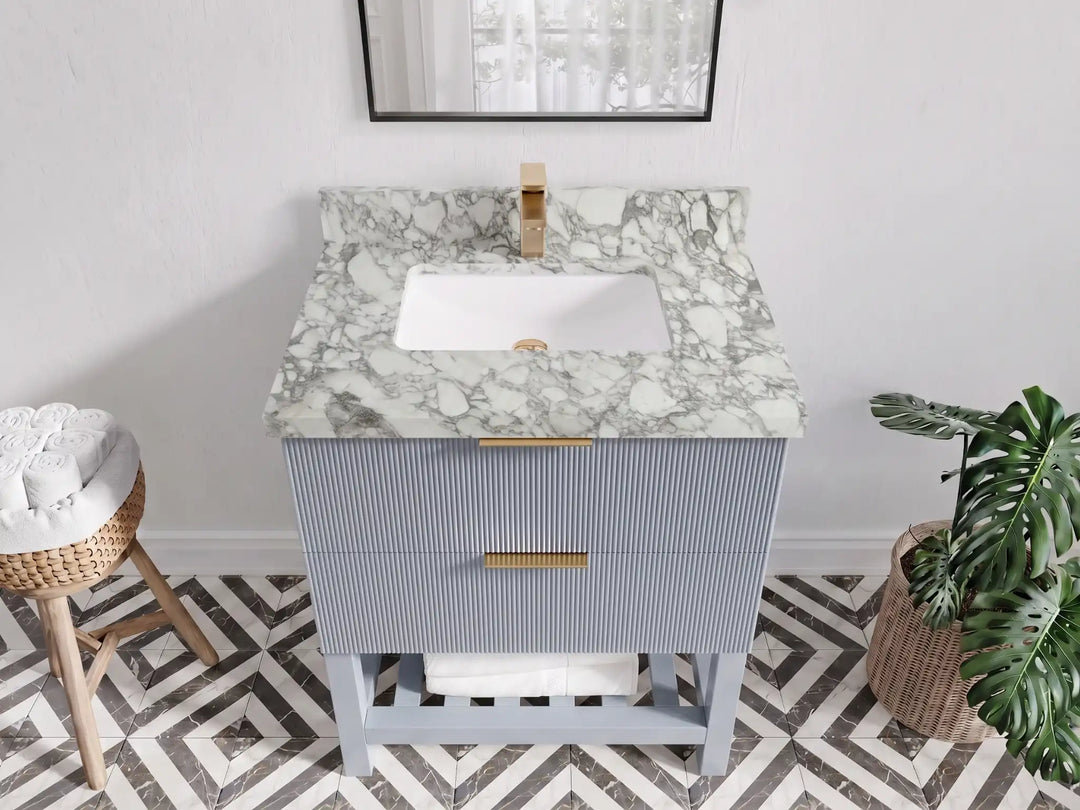 Catalina 30 in W x 22 in D Free Standing Reeded Single Sink Bathroom Vanity | 
              
                Blue Heather
                
                  
             - CAT_BLU_WHQZ_30 - photo №24