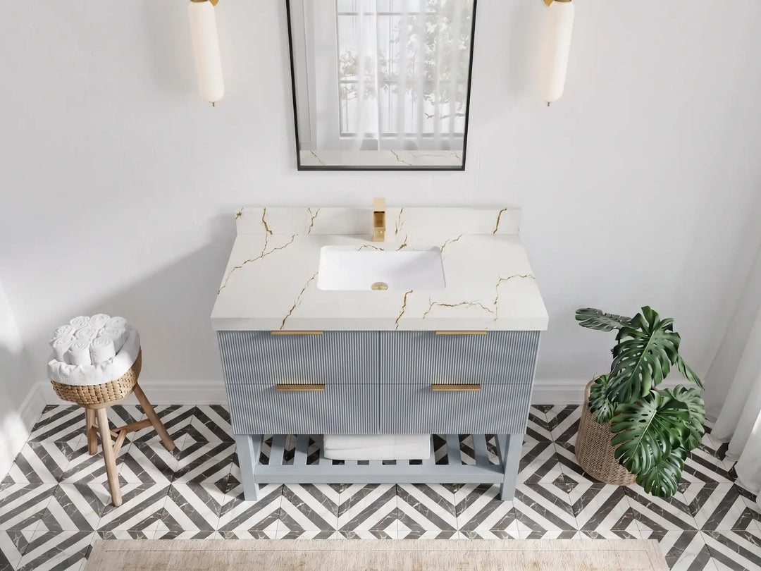Catalina 42 in W x 22 in D Free Standing Reeded Single Sink Bathroom Vanity | 
              
                Blue Heather
                
                  
             - CAT_BLU_WHQZ_42 - photo №19