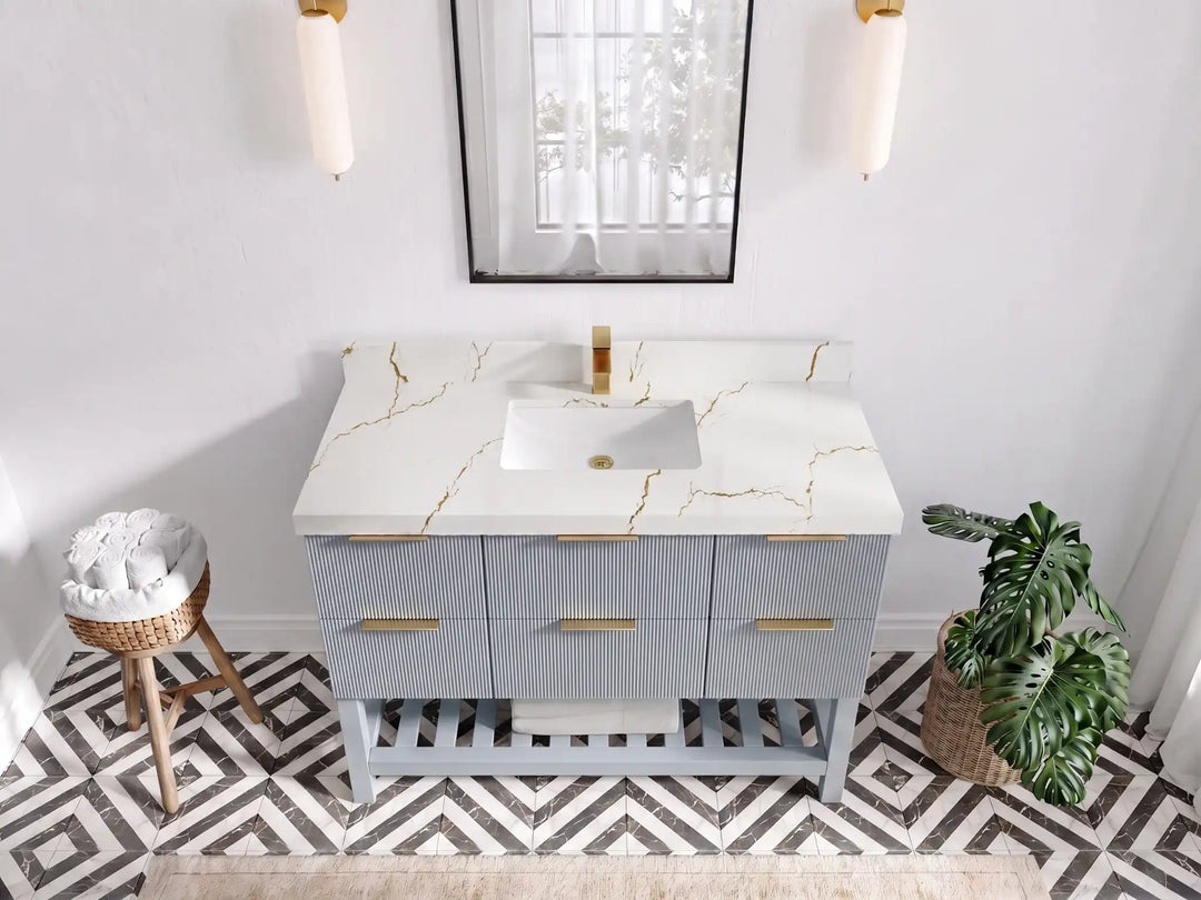 Catalina 48 in W x 22 in D Free Standing Reeded Single Sink Bathroom Vanity | 
              
                Blue Heather
                
                  
             - CAT_BLU_WHQZ_48S - photo №20