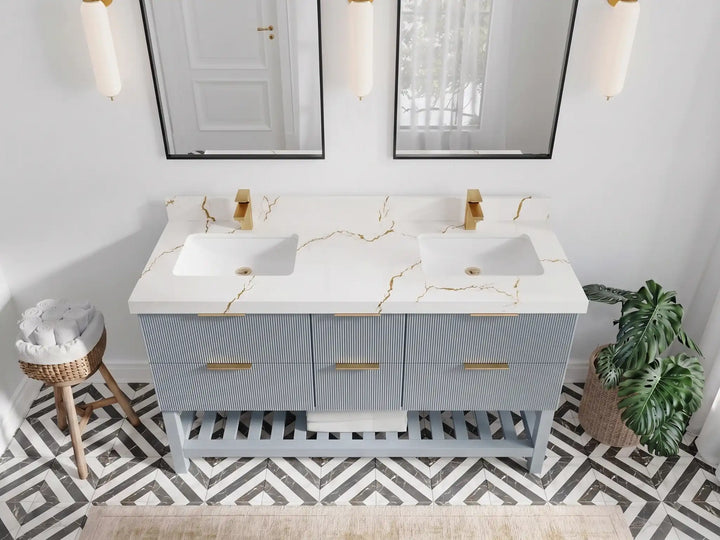 Catalina 60 in W x 22 in D Free Standing Reeded Double Sink Bathroom Vanity - photo 6