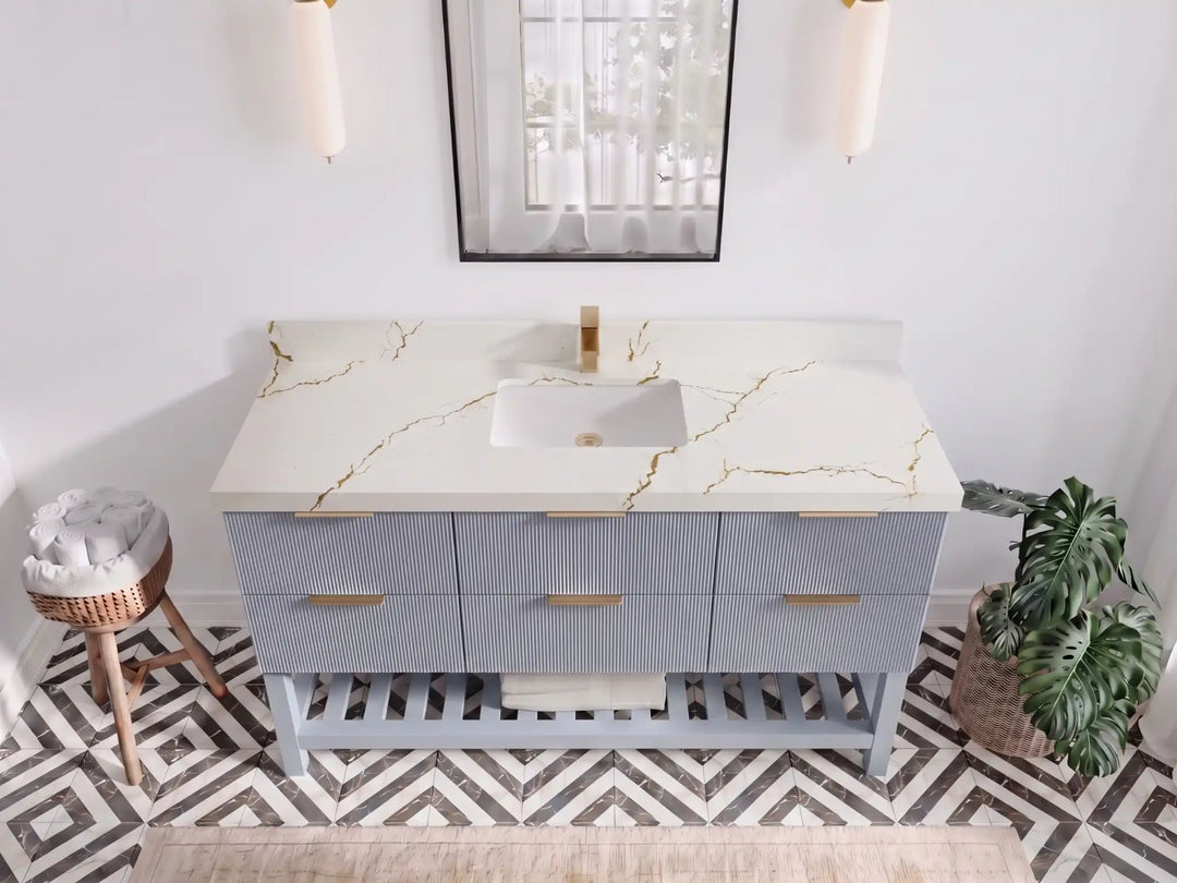 Catalina 60 in W x 22 in D Free Standing Reeded Single Sink Bathroom Vanity | 
              
                Blue Heather
                
                  
             - CAT_BLU_WHQZ_60S - photo №21
