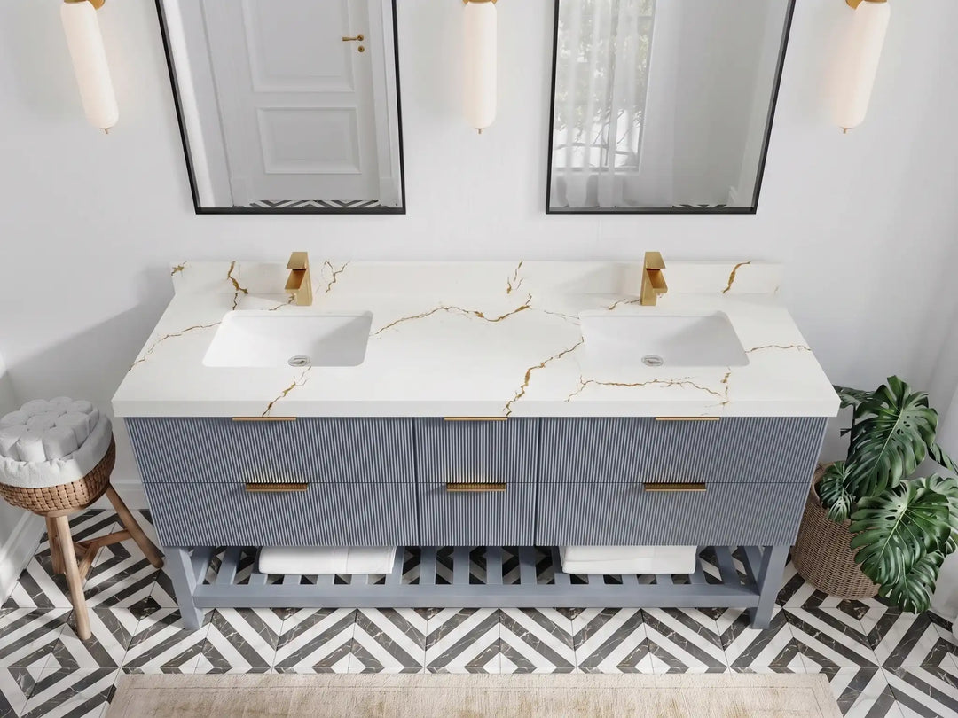 Catalina 72 in W x 22 in D Free Standing Reeded Double Sink Bathroom Vanity | 
              
                Blue Heather
                
                  
             - CAT_BLU_WHQZ_72D - photo №21