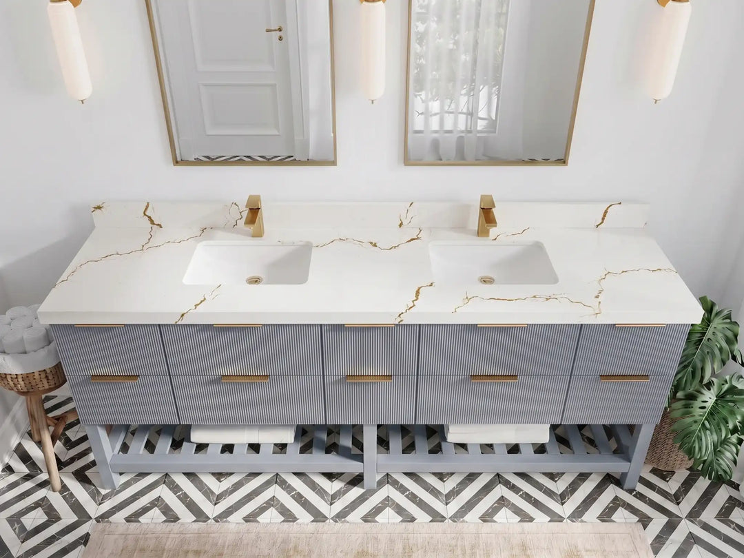 Catalina 84 in W x 22 in D Free Standing Reeded Double Sink Bathroom Vanity | 
              
                Blue Heather
                
                  
             - CAT_BLU_WHQZ_84D - photo №21