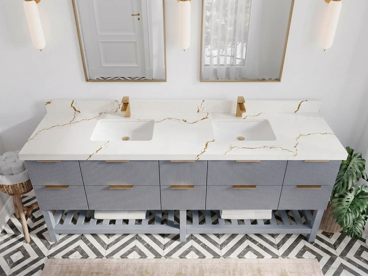 Catalina 84 in W x 22 in D Free Standing Reeded Double Sink Bathroom Vanity - photo 21
