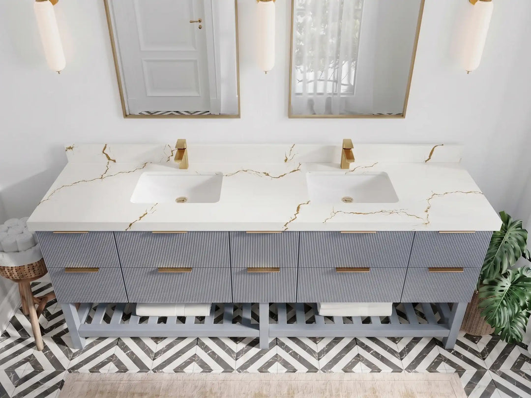 Catalina 84 in W x 22 in D Free Standing Reeded Double Sink Bathroom Vanity | 
              
                Blue Heather
                
                  
             - CAT_BLU_WHQZ_84D - photo №20
