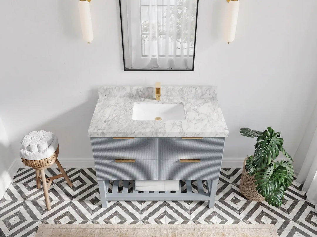 Catalina 42 in W x 22 in D Free Standing Reeded Single Sink Bathroom Vanity | 
              
                Blue Heather
                
                  
             - CAT_BLU_WHQZ_42 - photo №12