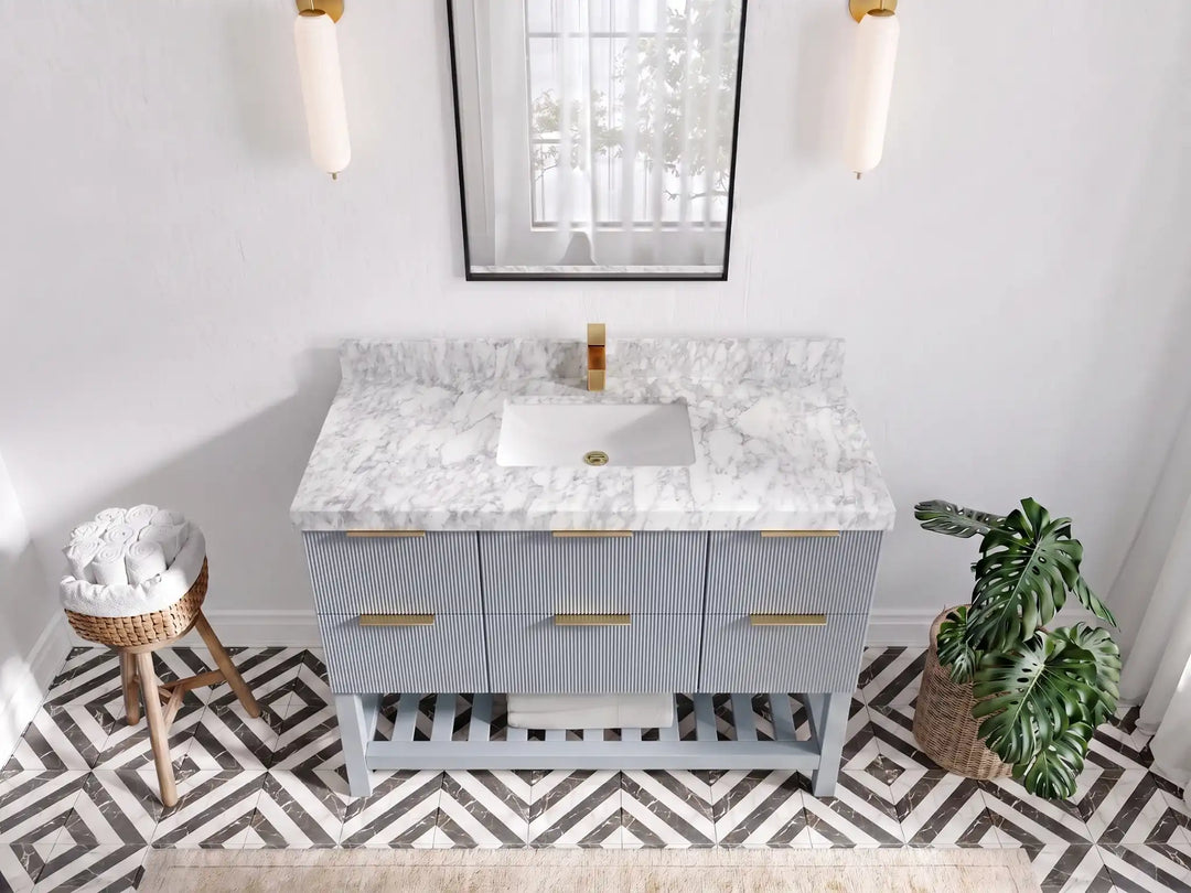 Catalina 48 in W x 22 in D Free Standing Reeded Single Sink Bathroom Vanity | 
              
                Blue Heather
                
                  
             - CAT_BLU_WHQZ_48S - photo №12
