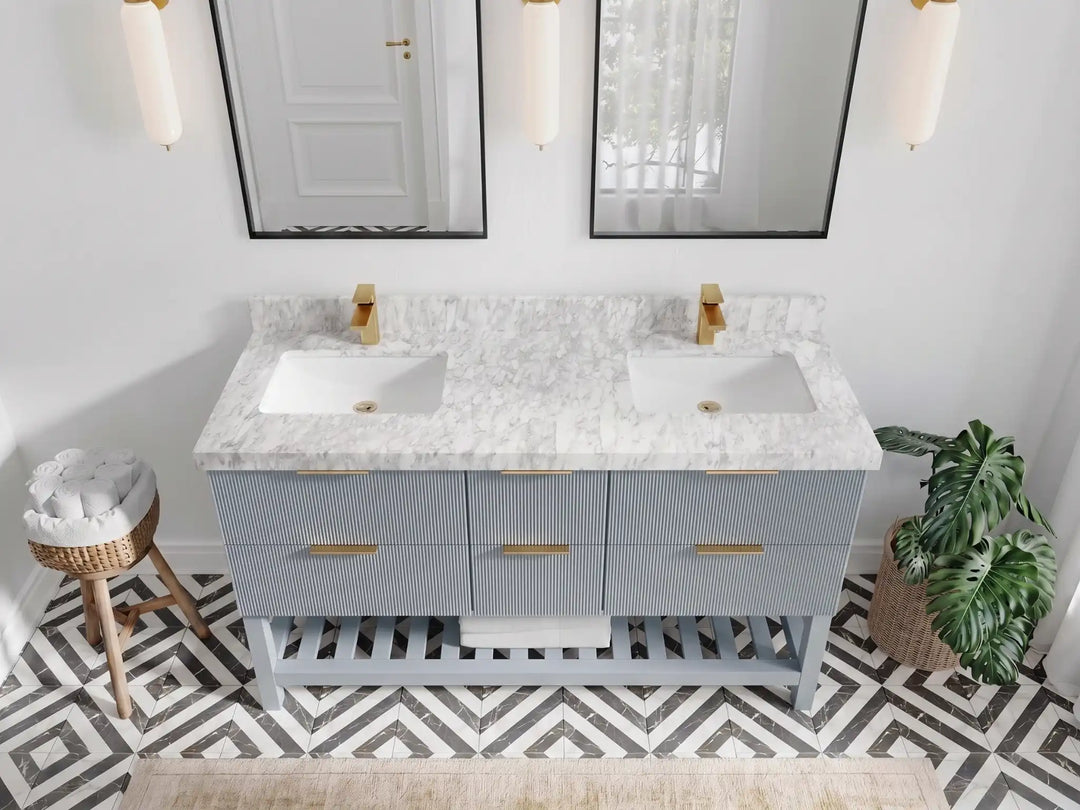 Catalina 60 in W x 22 in D Free Standing Reeded Double Sink Bathroom Vanity | 
              
                Blue Heather
                
                  
             - CAT_BLU_WHQZ_60D - photo №7
