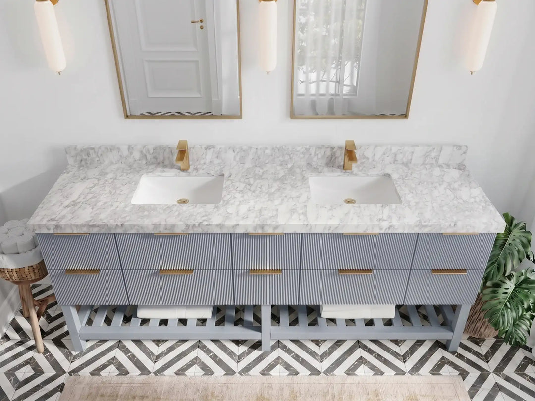 Catalina 84 in W x 22 in D Free Standing Reeded Double Sink Bathroom Vanity | 
              
                Blue Heather
                
                  
             - CAT_BLU_WHQZ_84D - photo №11
