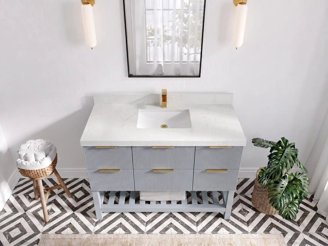 Catalina 48 in W x 22 in D Free Standing Reeded Single Sink Bathroom Vanity | 
              
                Blue Heather
                
                  
             - CAT_BLU_WHQZ_48S - photo №13