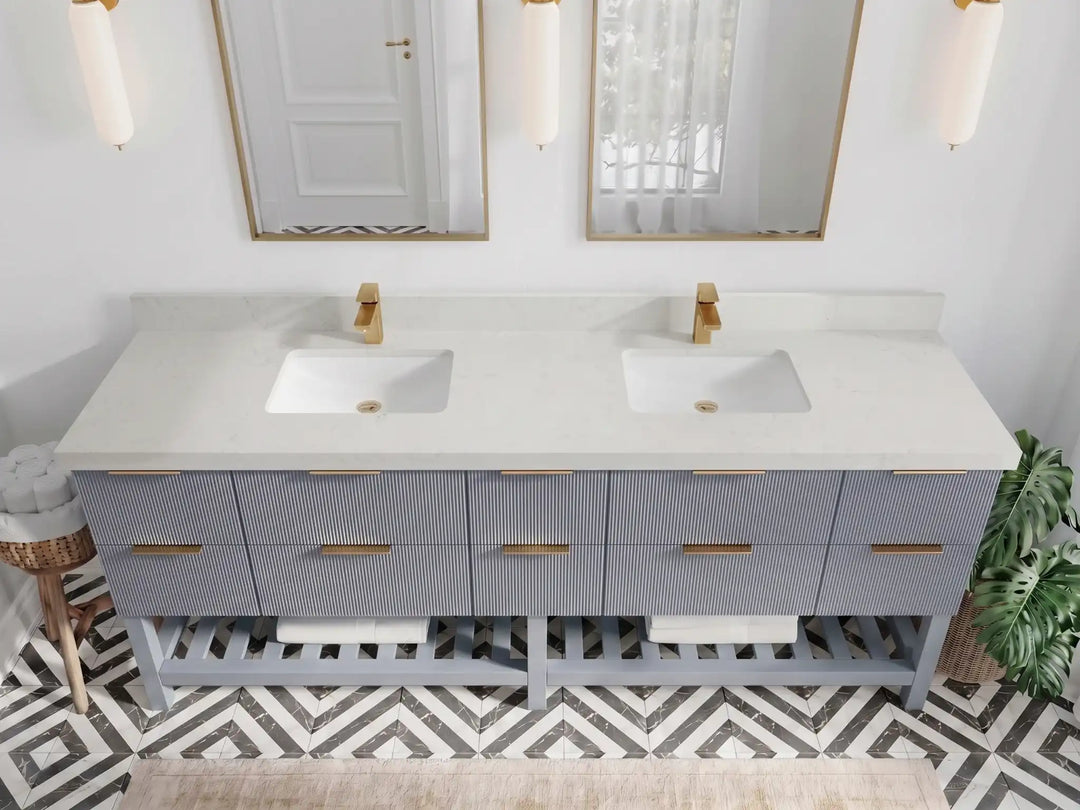 Catalina 84 in W x 22 in D Free Standing Reeded Double Sink Bathroom Vanity | 
              
                Blue Heather
                
                  
             - CAT_BLU_WHQZ_84D - photo №13