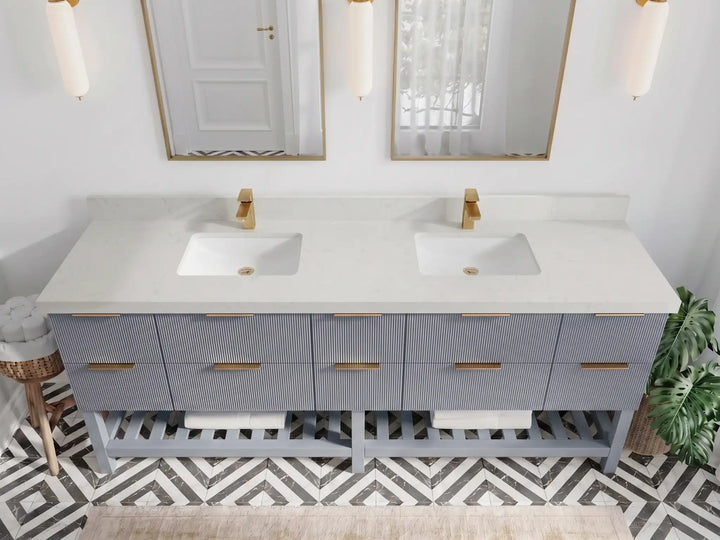 Catalina 84 in W x 22 in D Free Standing Reeded Double Sink Bathroom Vanity - photo 13