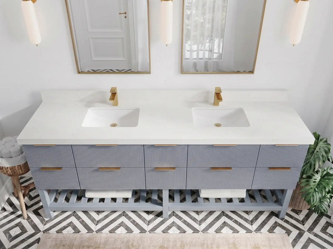 Catalina 84 in W x 22 in D Free Standing Reeded Double Sink Bathroom Vanity | 
              
                Blue Heather
                
                  
             - CAT_BLU_WHQZ_84D - photo №12