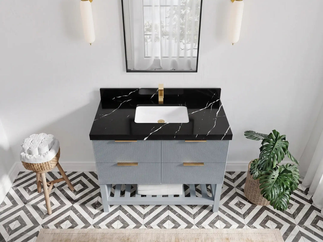 Catalina 42 in W x 22 in D Free Standing Reeded Single Sink Bathroom Vanity | 
              
                Blue Heather
                
                  
             - CAT_BLU_WHQZ_42 - photo №7