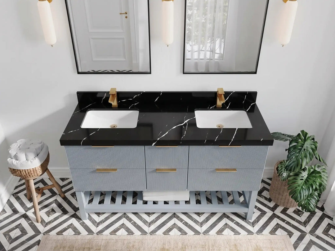 Catalina 60 in W x 22 in D Free Standing Reeded Double Sink Bathroom Vanity | 
              
                Blue Heather
                
                  
             - CAT_BLU_WHQZ_60D - photo №9