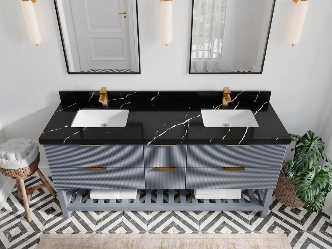 Catalina 72 in W x 22 in D Free Standing Reeded Double Sink Bathroom Vanity | 
              
                Blue Heather
                
                  
             - CAT_BLU_WHQZ_72D - photo №7