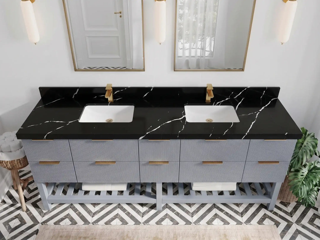 Catalina 84 in W x 22 in D Free Standing Reeded Double Sink Bathroom Vanity | 
              
                Blue Heather
                
                  
             - CAT_BLU_WHQZ_84D - photo №6