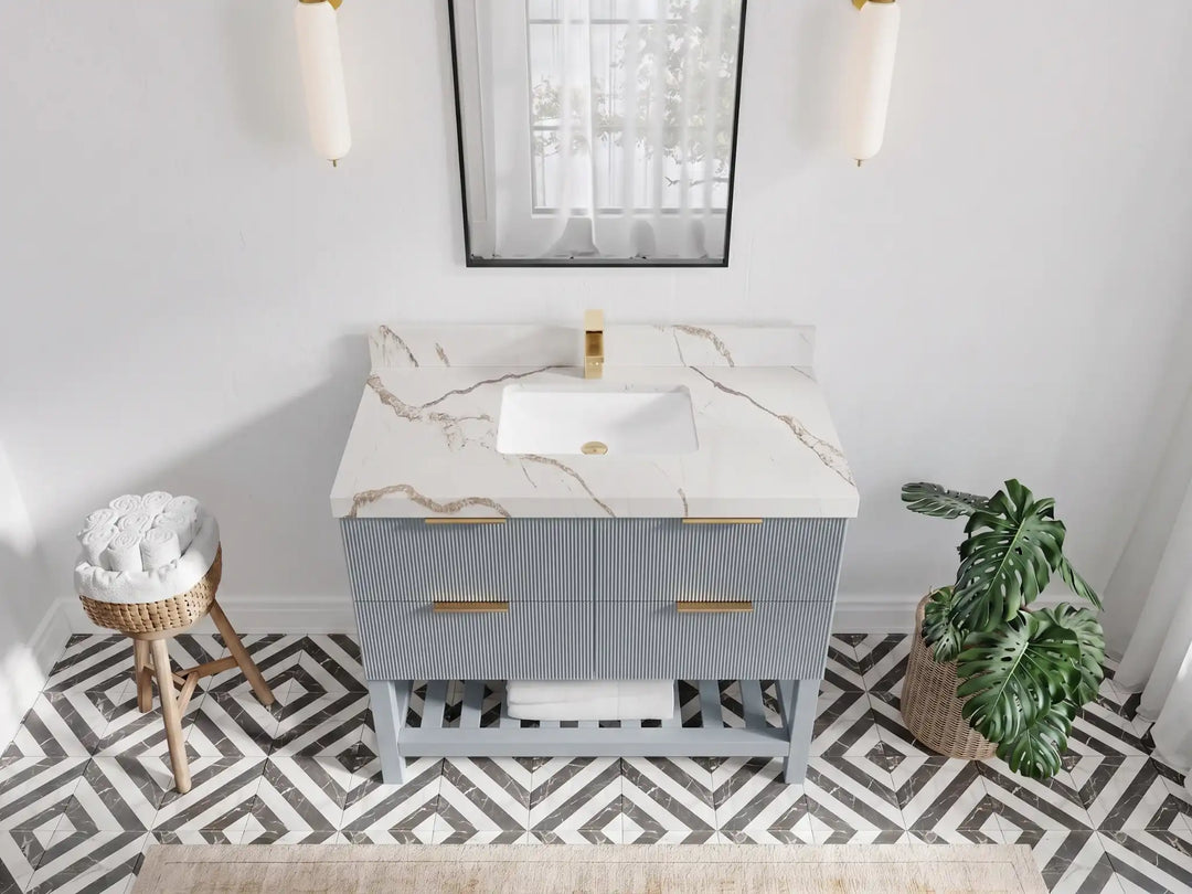 Catalina 42 in W x 22 in D Free Standing Reeded Single Sink Bathroom Vanity | 
              
                Blue Heather
                
                  
             - CAT_BLU_WHQZ_42 - photo №8