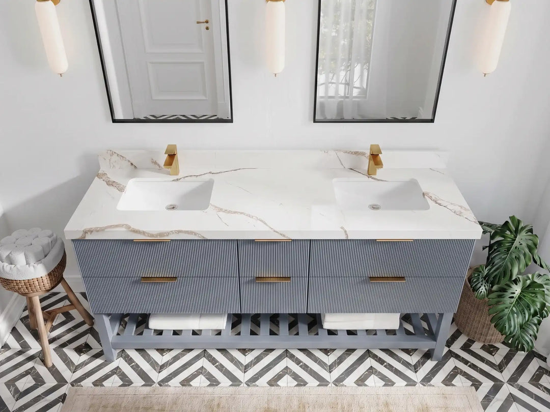 Catalina 72 in W x 22 in D Free Standing Reeded Double Sink Bathroom Vanity | 
              
                Blue Heather
                
                  
             - CAT_BLU_WHQZ_72D - photo №35