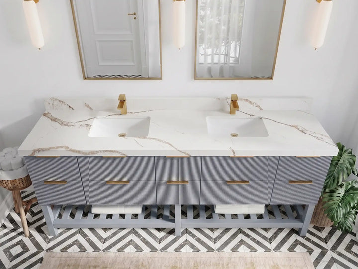 Catalina 84 in W x 22 in D Free Standing Reeded Double Sink Bathroom Vanity - photo 8