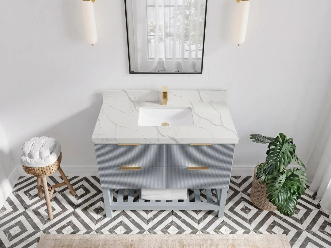 Catalina 42 in W x 22 in D Free Standing Reeded Single Sink Bathroom Vanity | 
              
                Blue Heather
                
                  
             - CAT_BLU_WHQZ_42 - photo №9