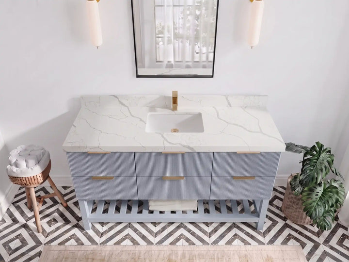 Catalina 60 in W x 22 in D Free Standing Reeded Single Sink Bathroom Vanity - photo 9