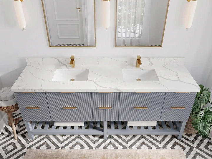 Catalina 84 in W x 22 in D Free Standing Reeded Double Sink Bathroom Vanity - photo 9