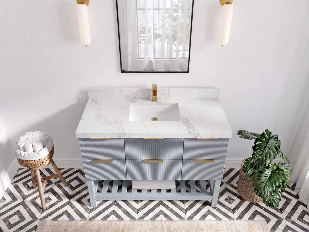 Catalina 48 in W x 22 in D Free Standing Reeded Single Sink Bathroom Vanity | 
              
                Blue Heather
                
                  
             - CAT_BLU_WHQZ_48S - photo №10