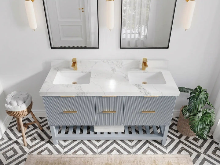 Catalina 60 in W x 22 in D Free Standing Reeded Double Sink Bathroom Vanity - photo 12