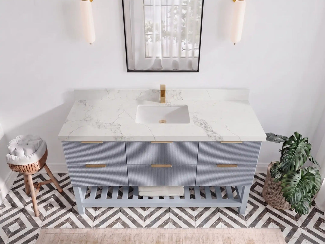 Catalina 60 in W x 22 in D Free Standing Reeded Single Sink Bathroom Vanity | 
              
                Blue Heather
                
                  
             - CAT_BLU_WHQZ_60S - photo №10