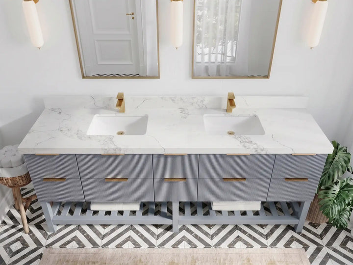 Catalina 84 in W x 22 in D Free Standing Reeded Double Sink Bathroom Vanity - photo 10