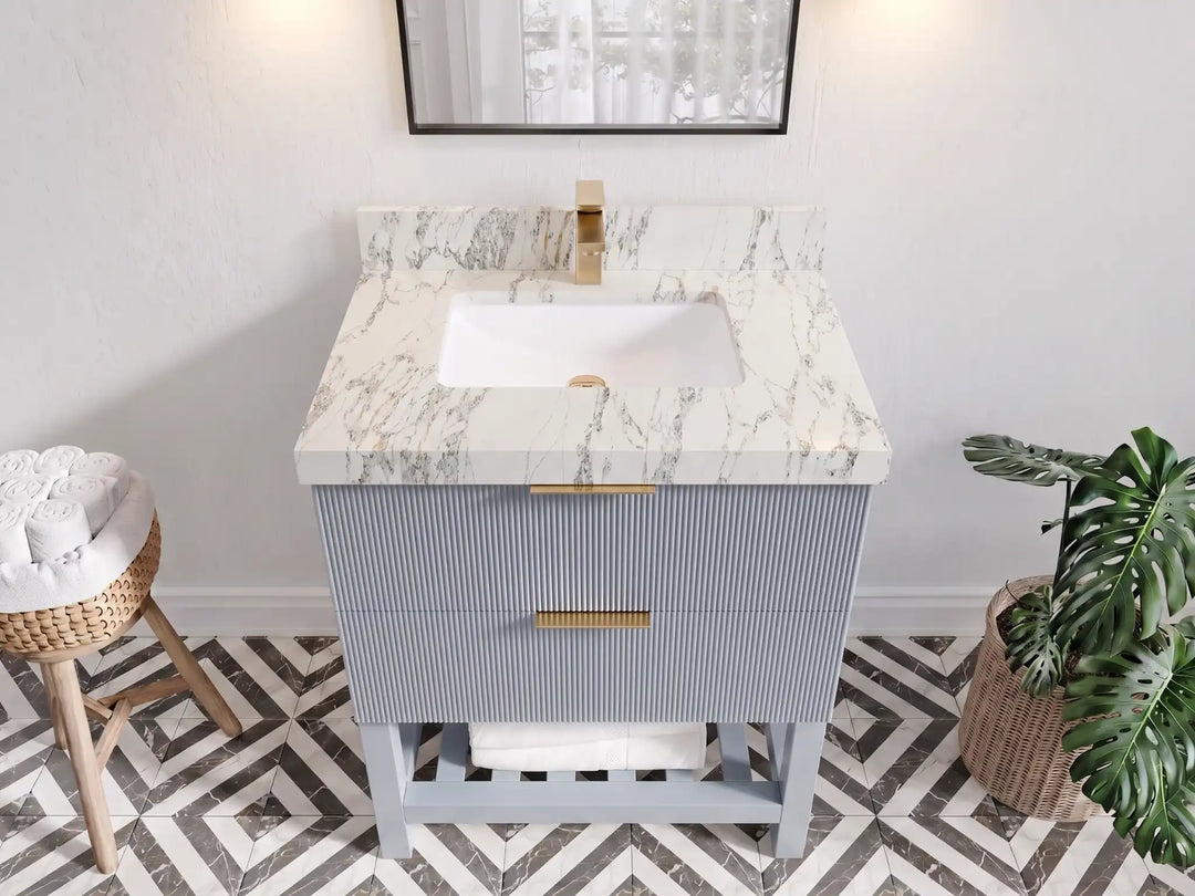 Catalina 30 in W x 22 in D Free Standing Reeded Single Sink Bathroom Vanity | 
              
                Blue Heather
                
                  
             - CAT_BLU_WHQZ_30 - photo №29